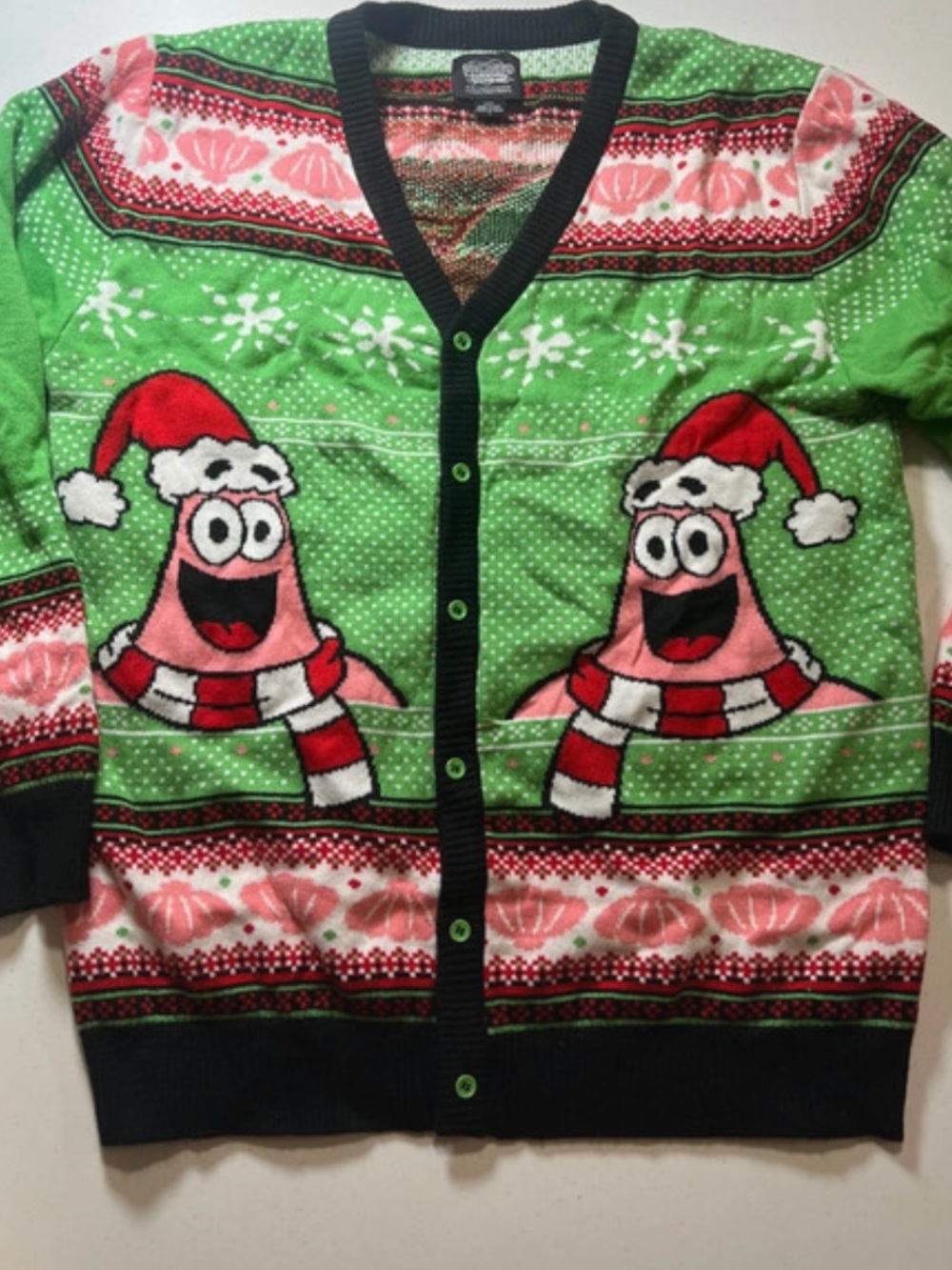 SpongeBob Squarepants Green Pink Patrick Star Holiday Cardigan
